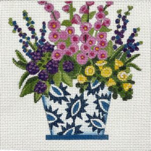 Blue/White Pot w/Bouquet