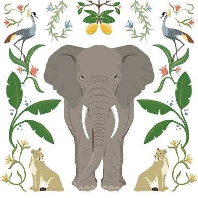 Elephant w/Botanicals - White Background