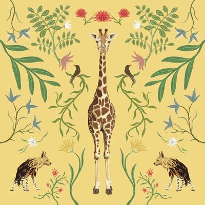 Giraffe w/Botanicals - Yellow Background