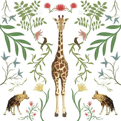 Giraffe w/Botanicals - White Background