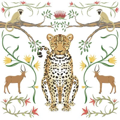Leopard w/Botanicals - White Background
