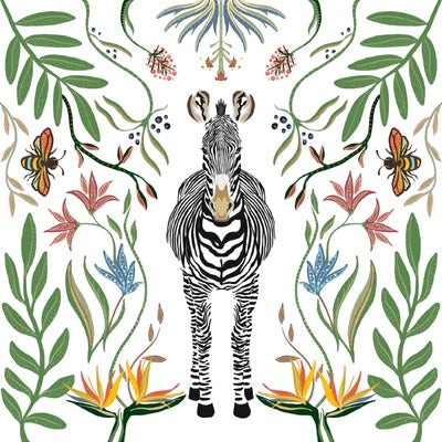 Zebra w/Botanicals - White Background