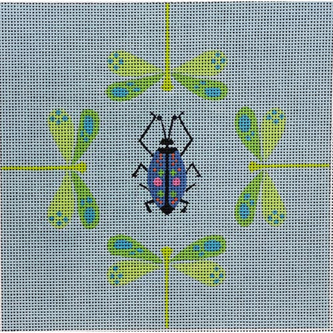Four Dragonflies and a Beetle