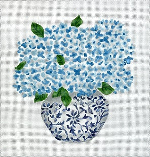 Blue Chinoiserie Pot w/Blue Hydrangeas - 13M