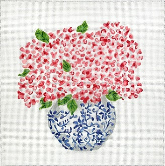 Blue Chinoiserie Pot w/Pink Hydrangeas - 13M