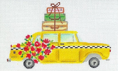 Mini Yellow Cab w/Suitcases & Flowers
