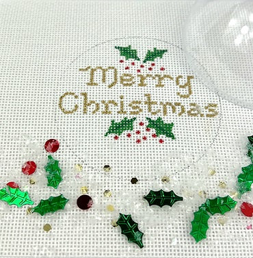 Merry Christmas Ornament w/Clear Dome and Confetti