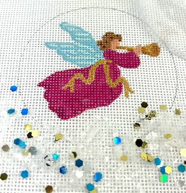 Angel w/Horn Ornament w/Clear Dome and Confetti