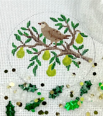 Partridge in a Pear Tree Ornament w/Clear Dome and Confetti