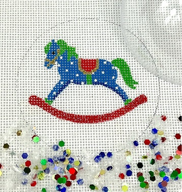Rocking Horse Ornament w/Clear Dome and Confetti