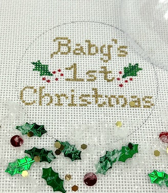 Babys 1st Christmas Ornament w/Clear Dome and Confetti