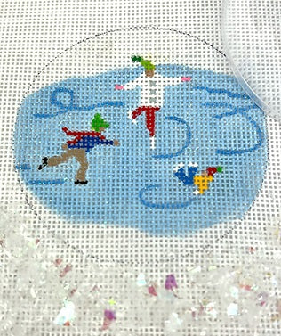 Skaters on Pond Ornament w/Clear Dome and Confetti