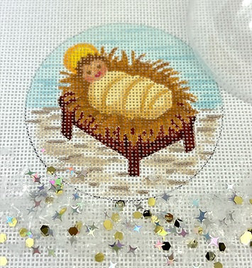 Baby Jesus in Manger Ornament w/Clear Dome and Confetti