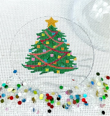 Christmas Tree Ornament w/Clear Dome and Confetti