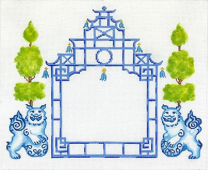 Pagoda w/Foo Dogs & Topiaries
