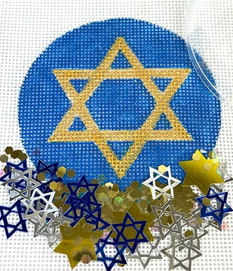 Gold Star of David Ornament w/Clear Dome and Confetti