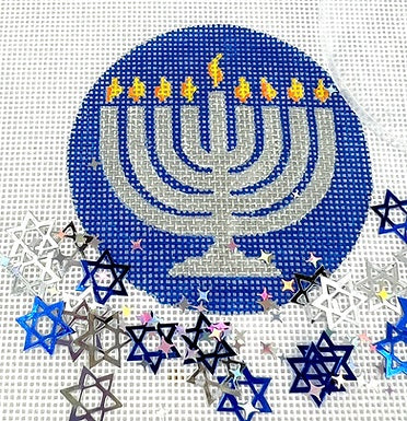 Silver Menorah Ornament w/Clear Dome and Confetti