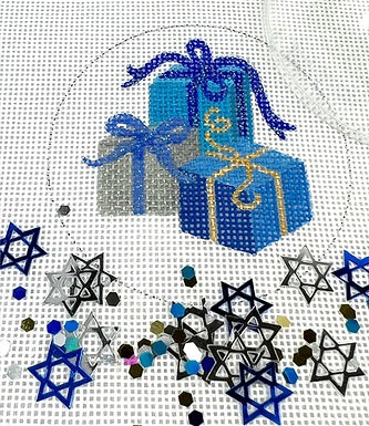 Hanukkah Gifts Ornament w/Clear Dome and Confetti