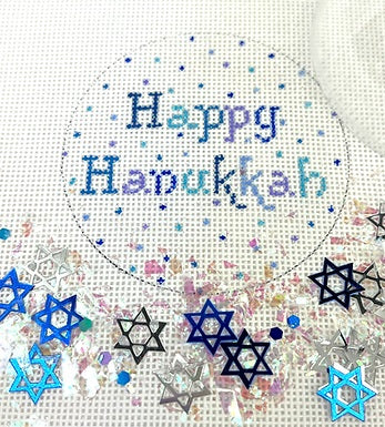 Happy Hanukkah Ornament w/Clear Dome and Confetti