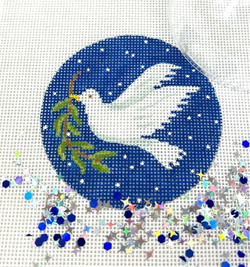 Dove w/Olive Branch Ornament w/Clear Dome and Confetti