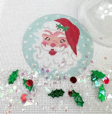 Jolly Santa Face Ornament w/Clear Dome and Confetti