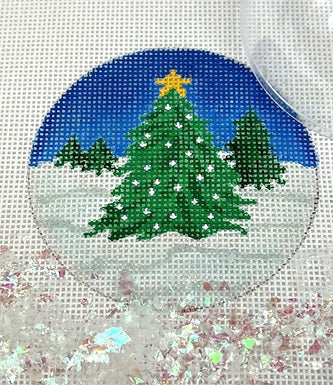 Tree w/Star in Snow Ornament w/Clear Dome and Confetti