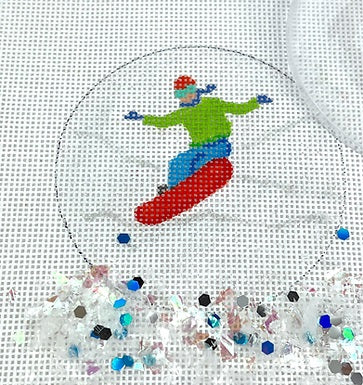 Snowboarder Ornament w/Clear Dome and Confetti