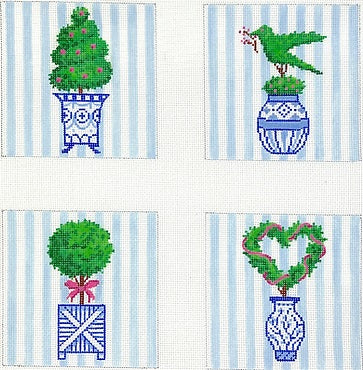 Coasters - Topiaries on Blue Stripes