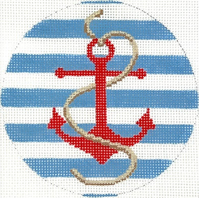 Red Anchor w/Rope on Blue Stripes