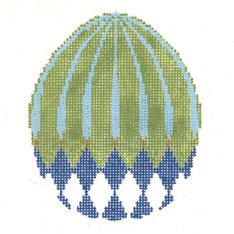Royal Harlequin Egg w/Green and Aqua Stripes