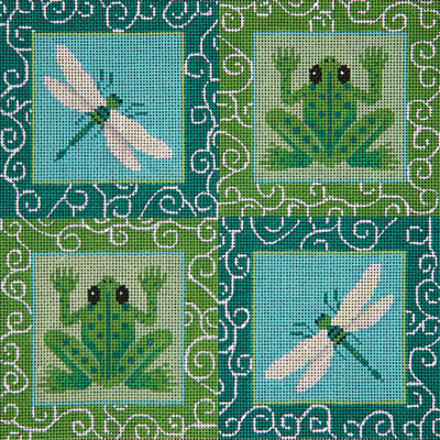 Turquoise and Green Frogs and Dragonflies