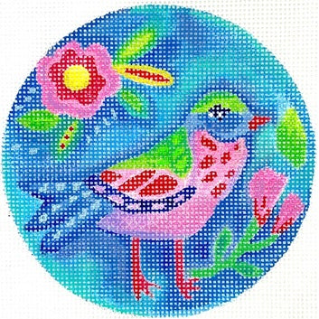 Green/Pink/Blue Bird w/Flowers