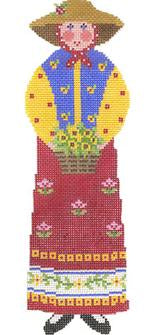 Yellow/Red Lady w/Basket of Flowers