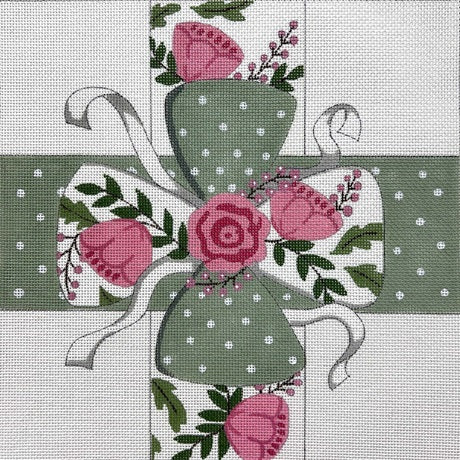 Pink Flowers and Sage Bow