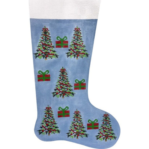 Blue w/Trees and Gifts Stocking