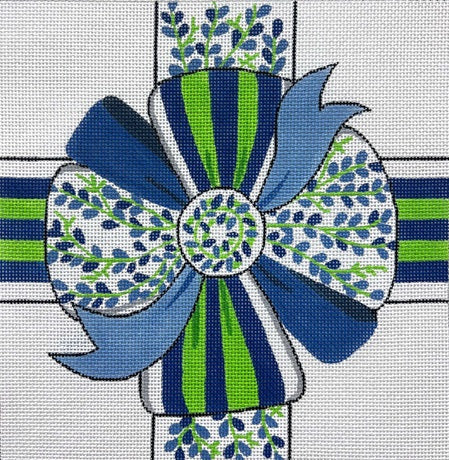 Blue and Green Floral Bow