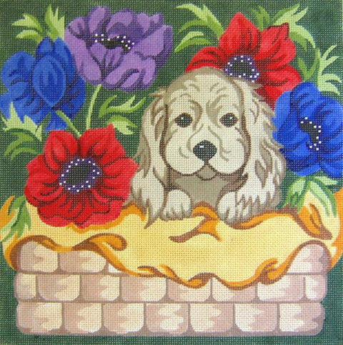 Puppy In Flower Basket