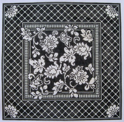 Karens Damask Pillow - Black & Ivory