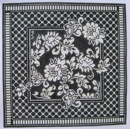 Karens Damask Pillow - Black & Ivory