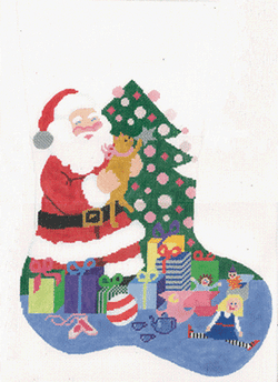 Santa w/Kitty Hanging Star Stocking