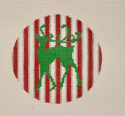 Green Reindeer on Red/Silver Stripe