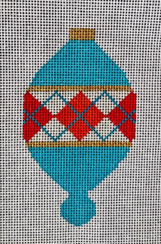 MCM Ornament - Teal Argyle Teardrop