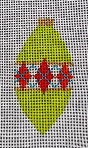 MCM Ornament - Green Argyle Teardrop 