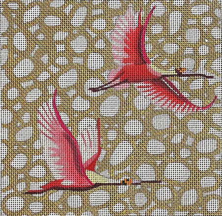 Spoonbills on Gold