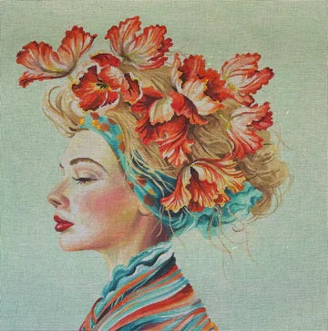 Lady w/Parrot Tulips