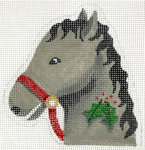 Gray Horse w/Holly Candy Cane Holder