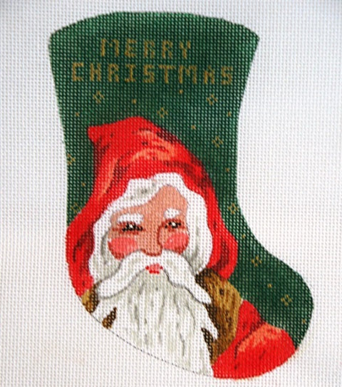 Santa w/Hood/Green & Gold Pattern Mini Stocking