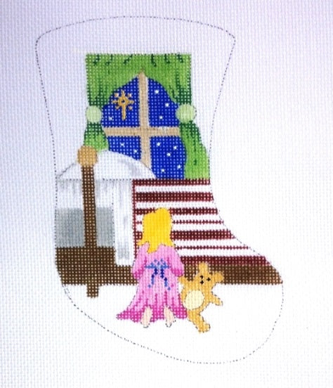 Girl Praying at Bedside w/Teddy Bear Mini Stocking