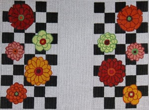 Zinnias on Black and White Checks