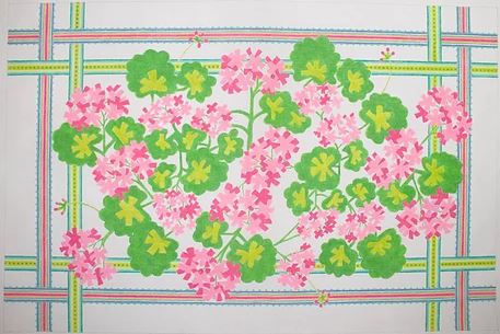 Pink Geraniums w/Ribbons Border
